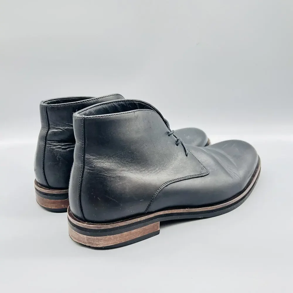 Saks Fifth Avenue Boots Men 10.5 Black Leather Chukka Ankle Lace Up Bootie Shoes